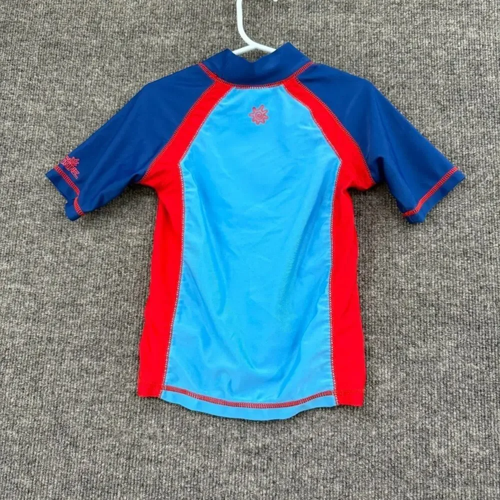 UV Skinz Rash Guard Swim Shirt Boys Size 5 Blue Red Short Sleeve Sun Protection